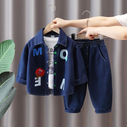 Boys' Denim Two-Piece Suit Spring Autumn Trendy Casual Outfit for Kids
